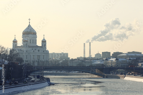Moscow Kremlin Cathedral winter landscape embankment