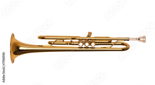 golden brass trumpet valves top view isolated on white backgroun