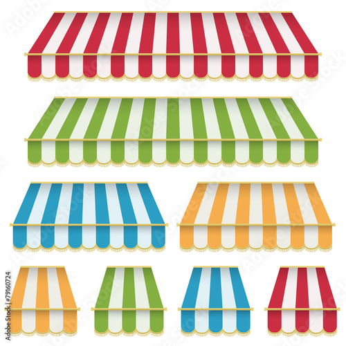 Striped shop awning red green yellow blue vector clipart decorations isolated on white