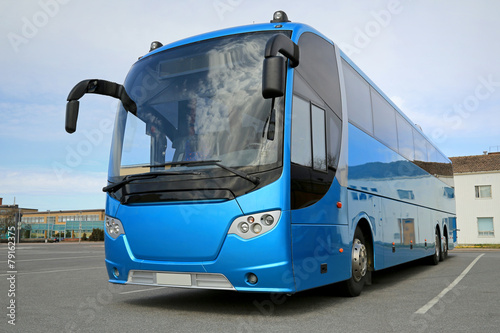 Blue Bus Waits for Passengers