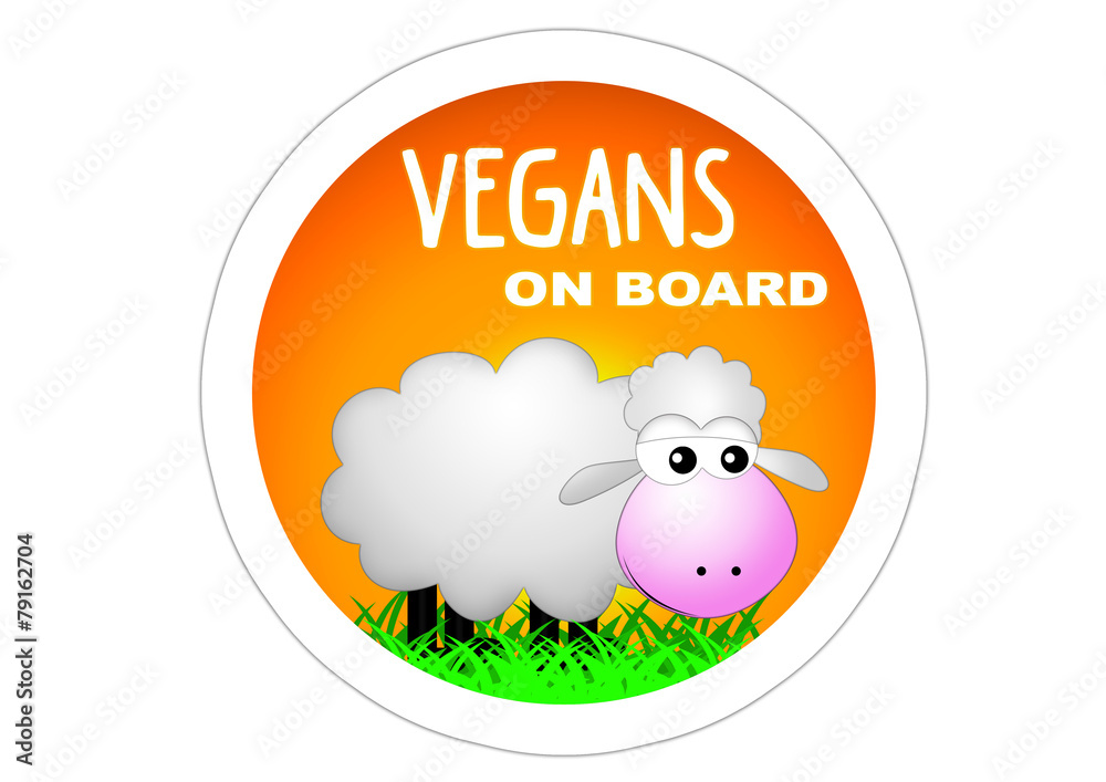 Obraz premium Vegans on Board / Sticker / Sheep /