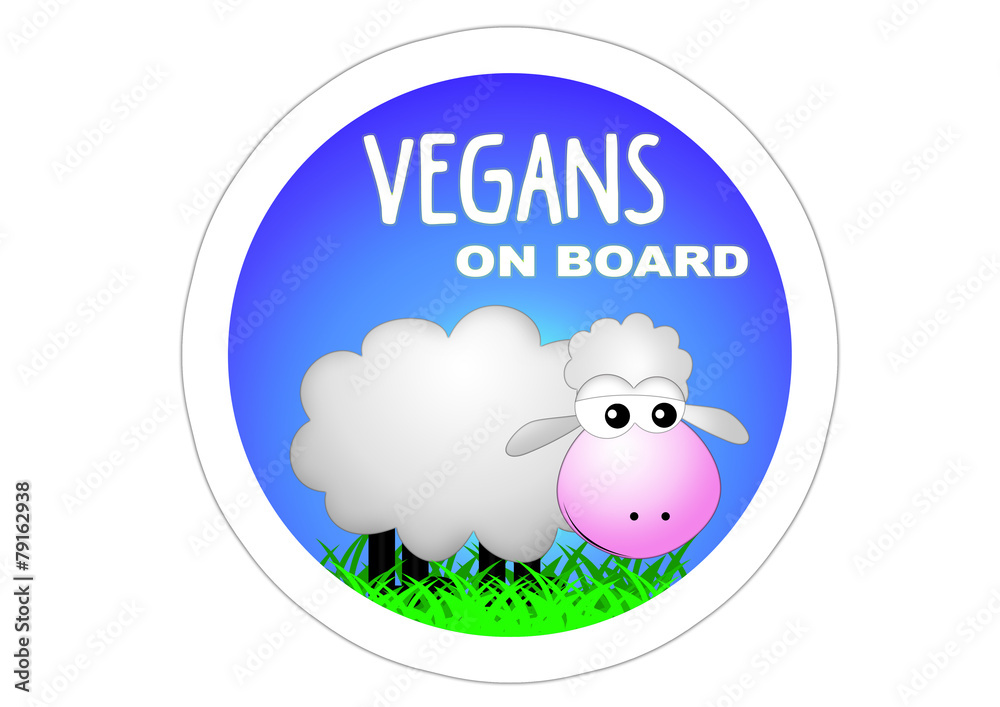 Obraz premium Vegans on Board / Sticker / Sheep /
