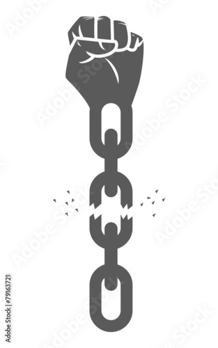 Hand breaking chains, freedom concept