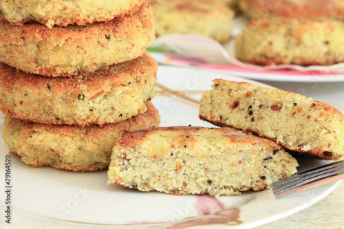 Vegan sea burger patties closeup background