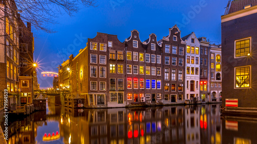 Nightscape of canal houses Amsterdam