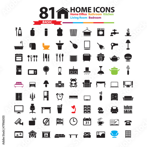 Furniture and home decor icon set