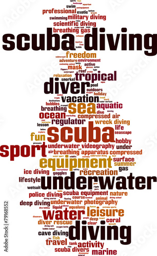 Scuba diving word cloud concept. Vector illustration