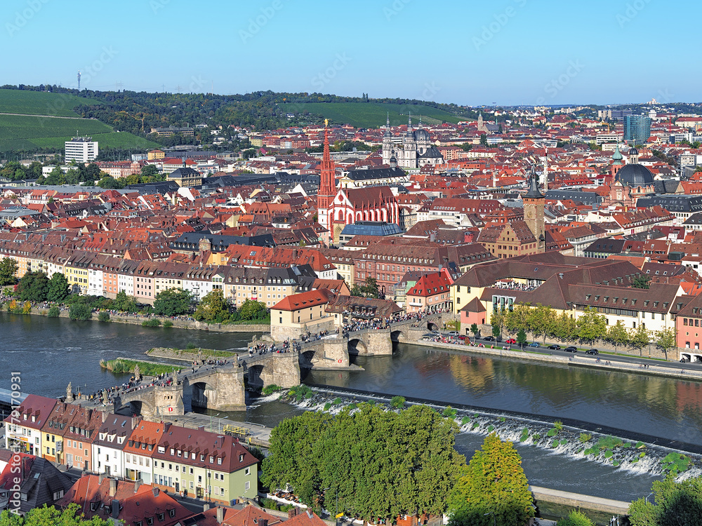 View of Old Main Bridge in Wurzburg, Germany