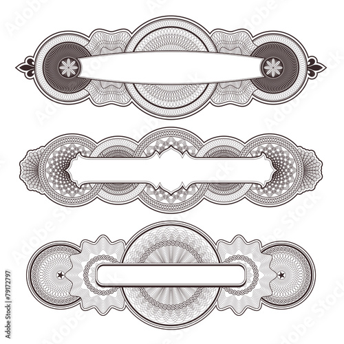 three highly detailed guilloche panels/design elements