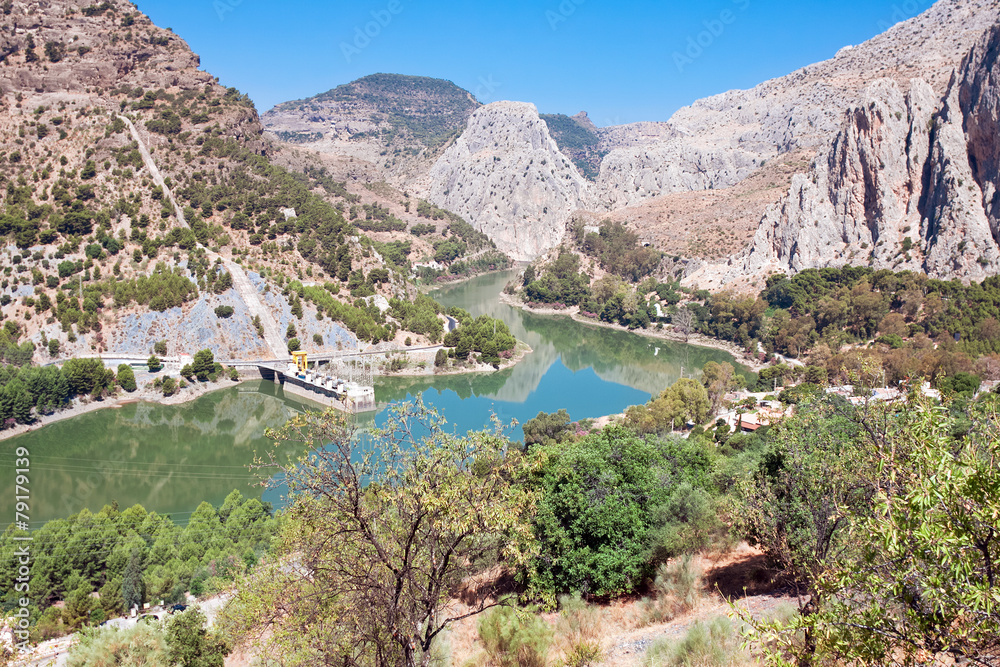 Reservoir Tajo de la Encantada on river Guadalhorce, Malaga prov