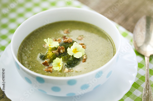 Broccoli  soup with roasted walnuts