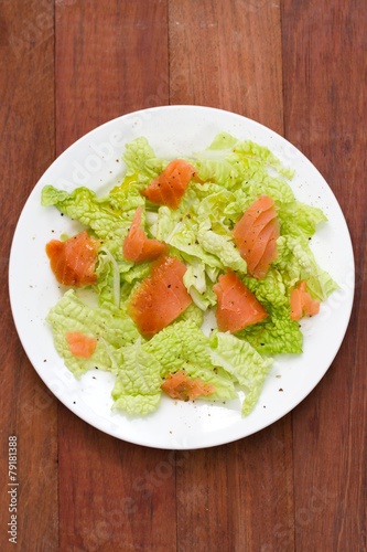 salad with smoked salmon on plate