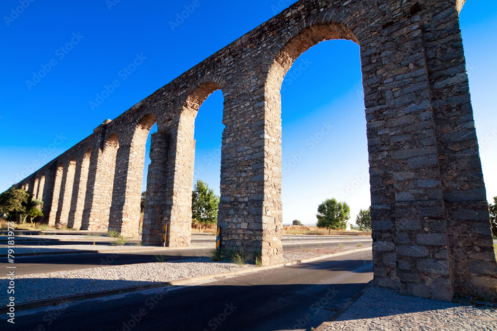 Ancient Roman aqueduct in Evora, Portugal.