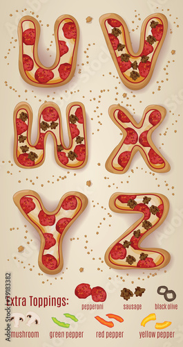 Vector Pizza alphabet letters