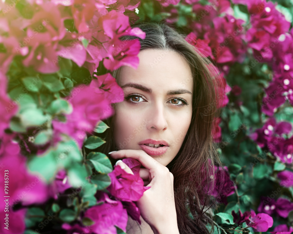 portrait of a beautiful brunette girl in summer colors flowers portrait of a beautiful brunette girl in summer colors flowers