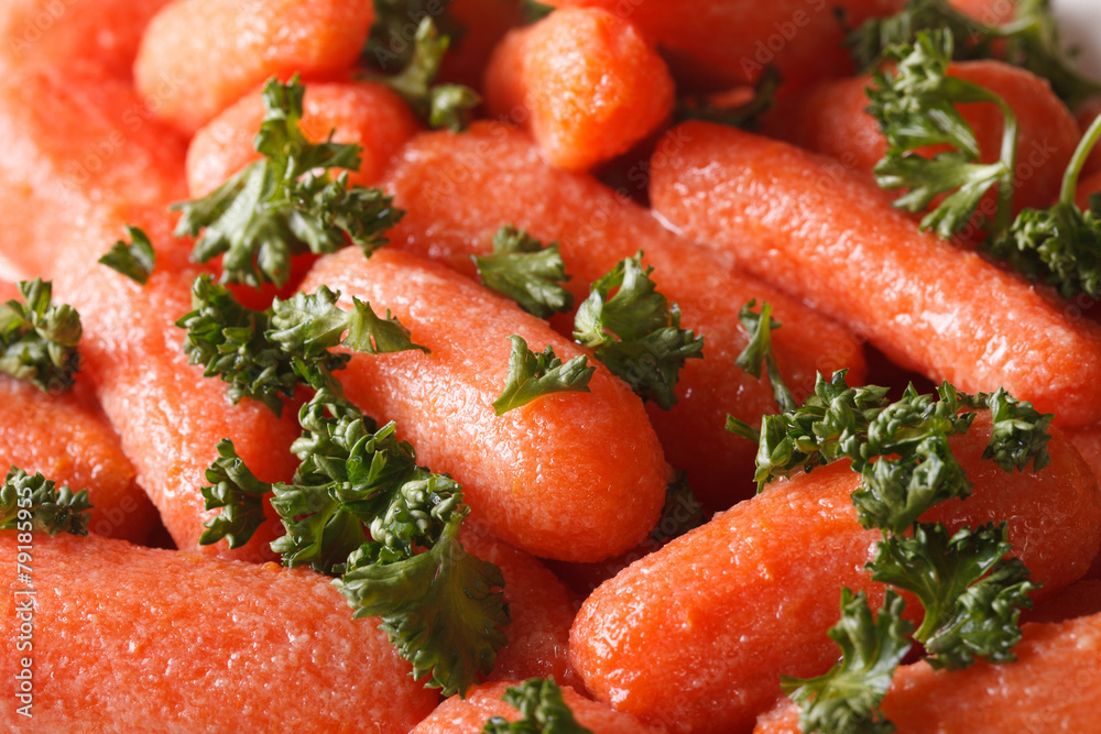 Glazed carrots with parsley macro. background, horizontal Glazed carrots with parsley macro. background, horizontal