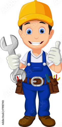 Cartoon mechanic holding a  wrench