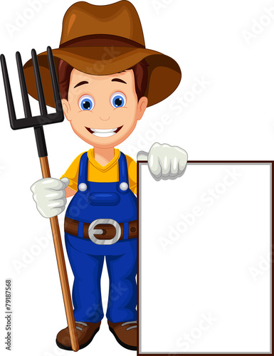 Cartoon farmer holding blank sign