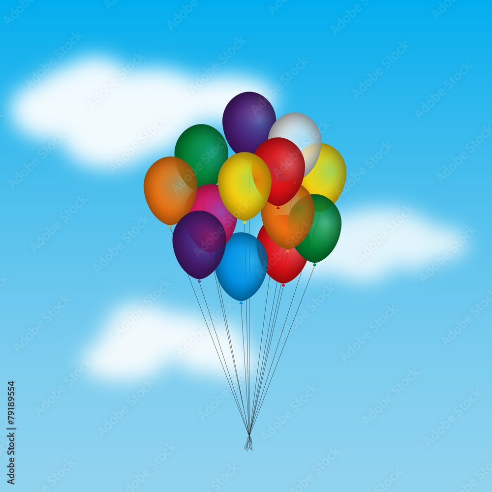 Palloncini colorati che volano nel cielo Stock Vector