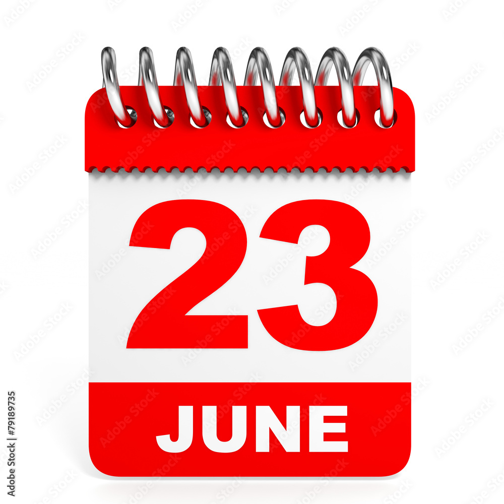 Calendar on white background. 23 June. Stock Illustration | Adobe Stock