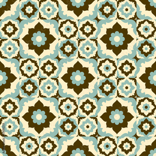 Seamless pattern vintage ceramic tile design with floral ornate