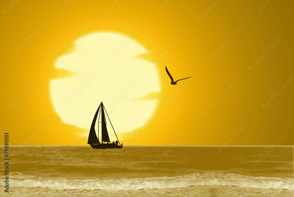 Paisaje, mar, barco, sol, ilustración, dibujo digital foto de Stock | Adobe Stock Paisaje, Mar, Barco, Sol, Ilustración, Dibujo Digital Foto De Stock | Adobe Stock