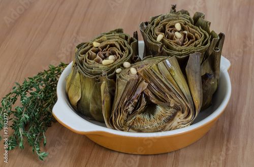 Boiled artichokes