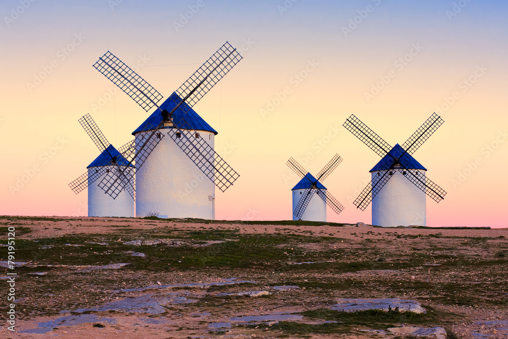 windmill in Campo de Criptana, La Mancha, Spain - obrazy, fototapety, plakaty 