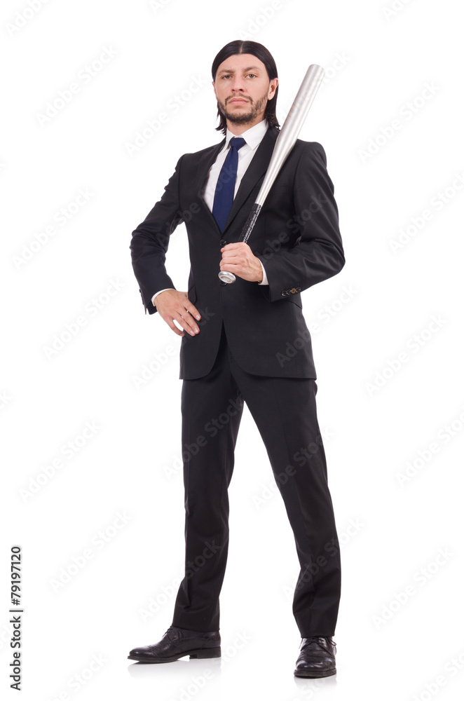 Man with baseball bat isolated on white Man with baseball bat isolated on white