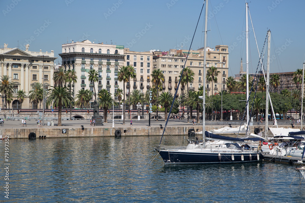 Yachts in the old harbor of Barcelona