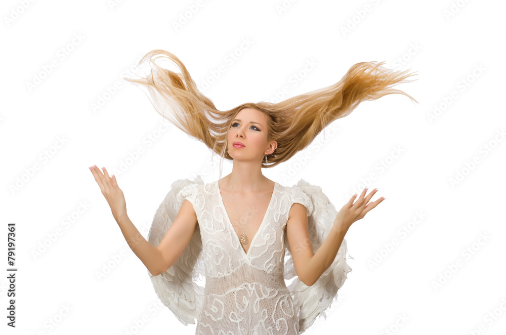 Naklejka premium Woman with angel wings isolated on white
