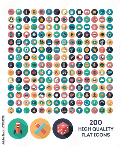set of 200 high quality vector flat icons photo