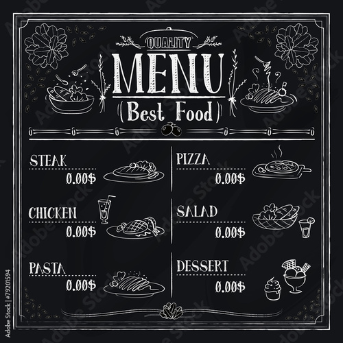 retro restaurant menu design with hand drawn food