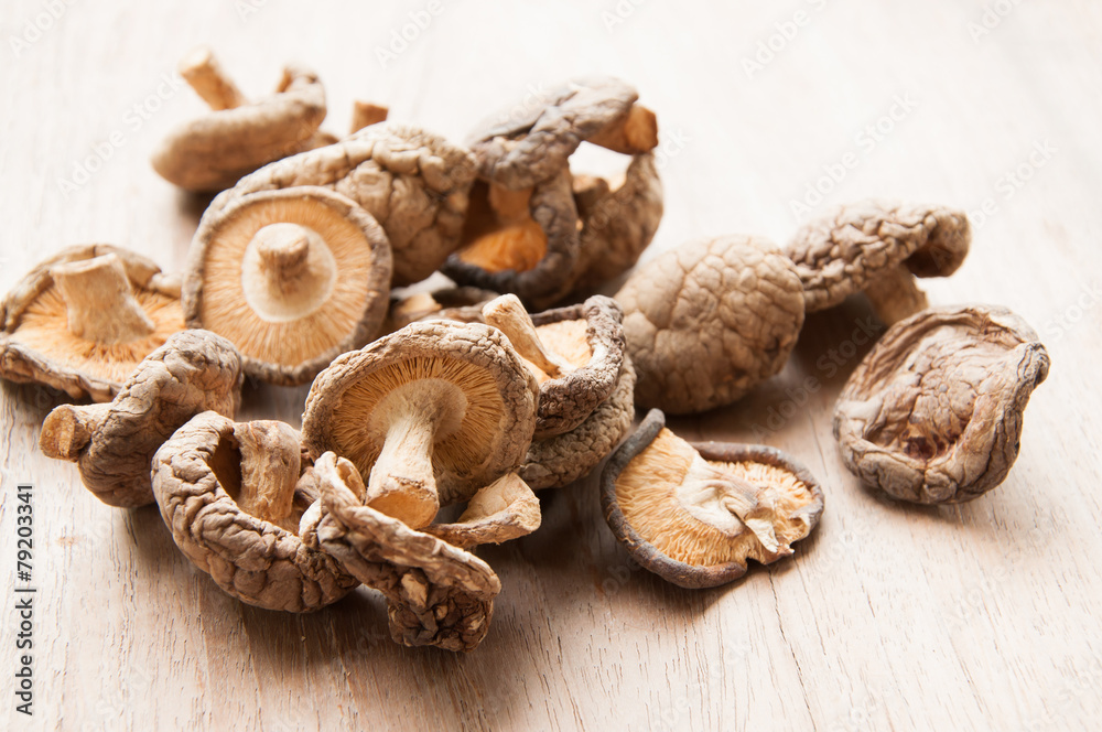 Dry Mushrooms isolated on white background. Selective focus Dry Mushrooms isolated on white background. Selective focus