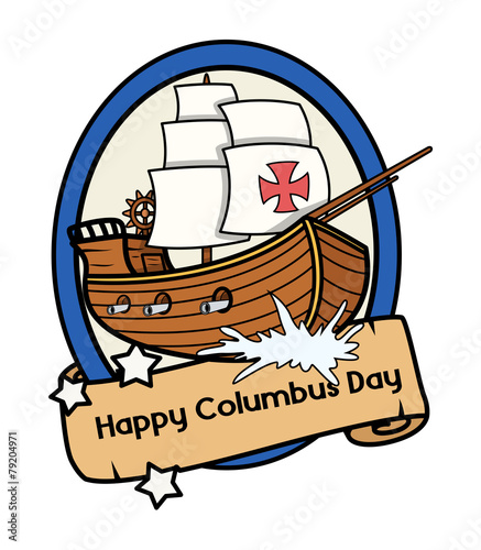 Columbus Day Retro Ship Parchment Banner