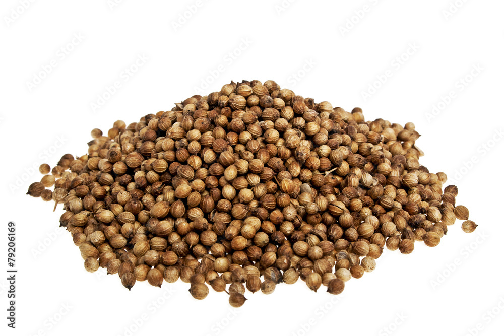 Heap coriander seeds on a white background Heap coriander seeds on a white background