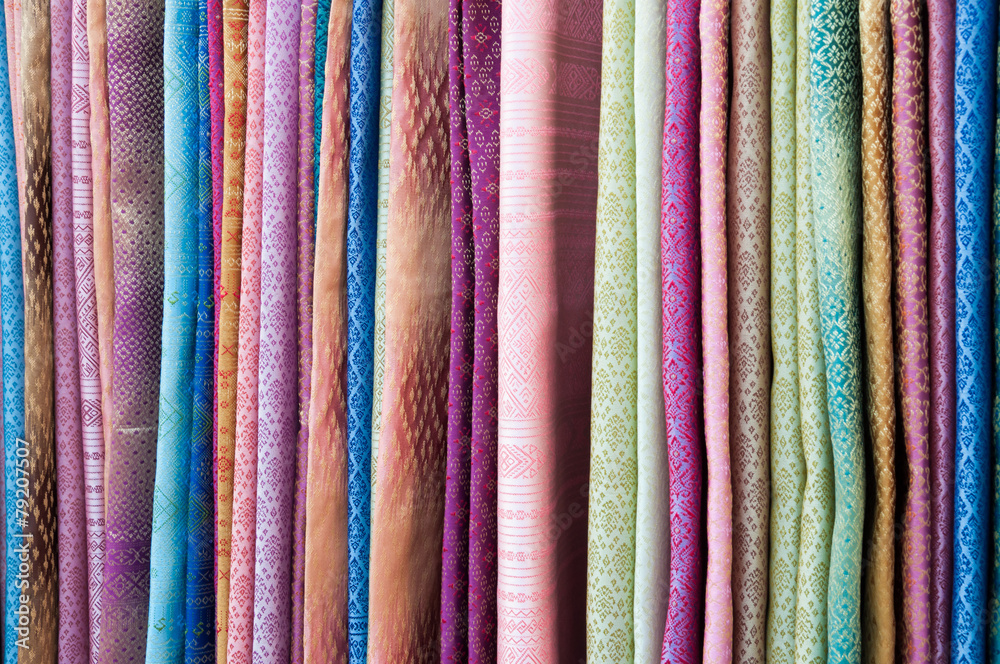 stack of traditional thai fabric, Thailand
