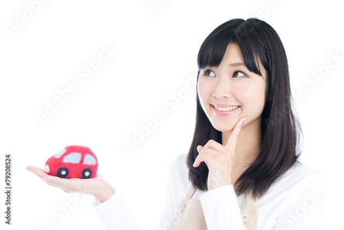 Plakat クルマについて考える女性