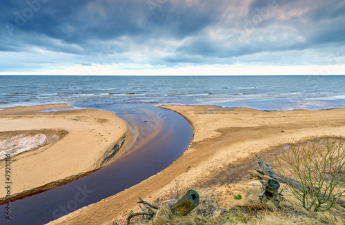 Coastal landscape of Baltic Sea by winter, Jurmala, Latvia photo