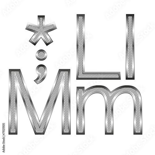 thin diamond metal letters on white