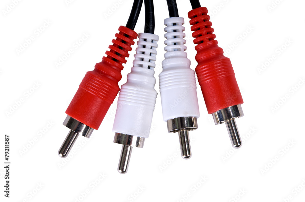 Audio visual cable isolated on white background close-up Audio visual cable isolated on white background close-up