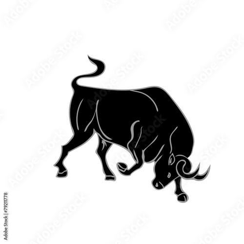 black silhouette of bull on white background.