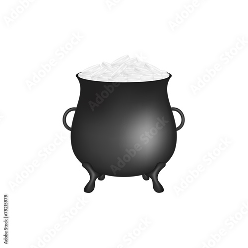 Black pot with silver money coins