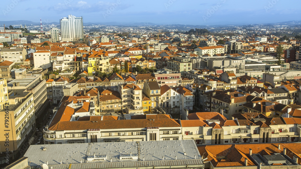 Panorama top view of the centre city of Porto, Portugal.