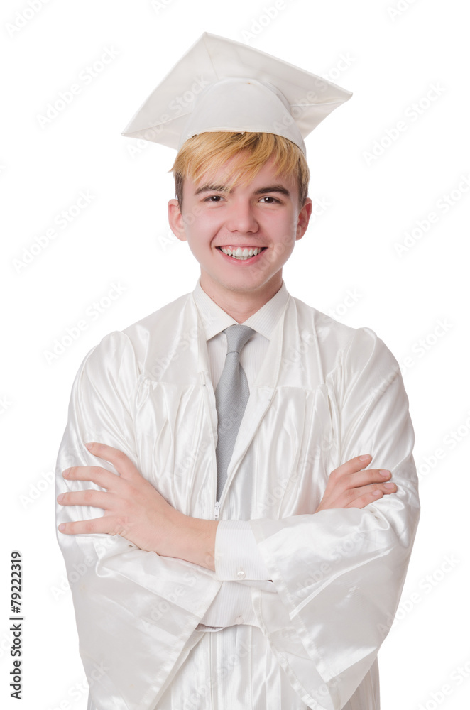 Young male student graduated from high school on white Young male student graduated from high school on white