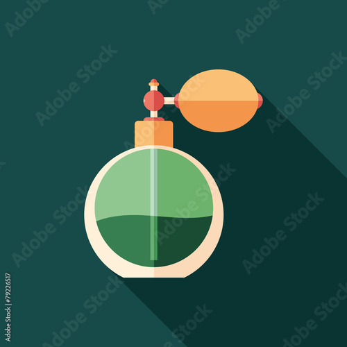 Retro perfume bottle flat square icon with long shadows.