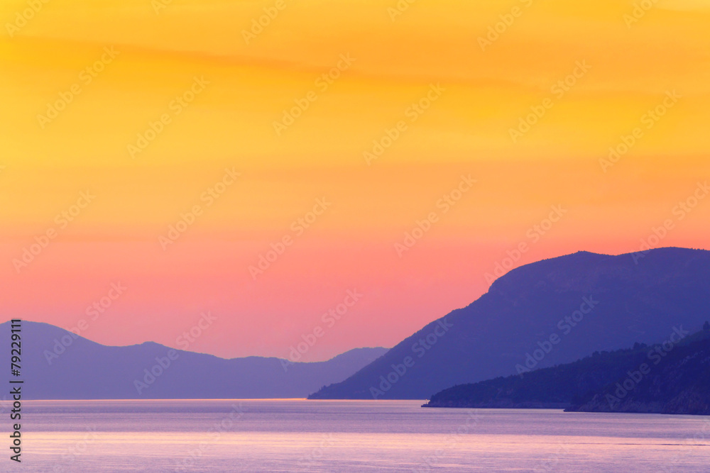 Sunset on the Mediterranean Sea. Adriatic Sea.