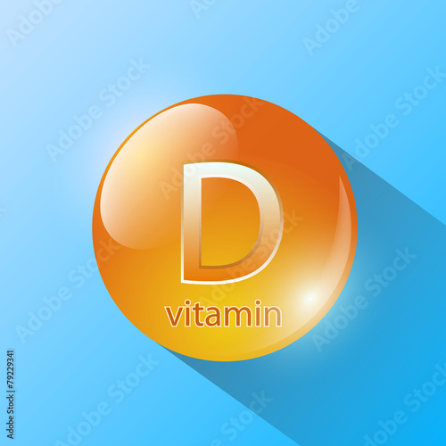 orange capsule with vitamin D on a blue background. Flat design