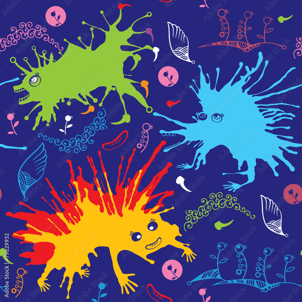 Seamless pattern with multicolored funny monsters Seamless pattern with multicolored funny monsters