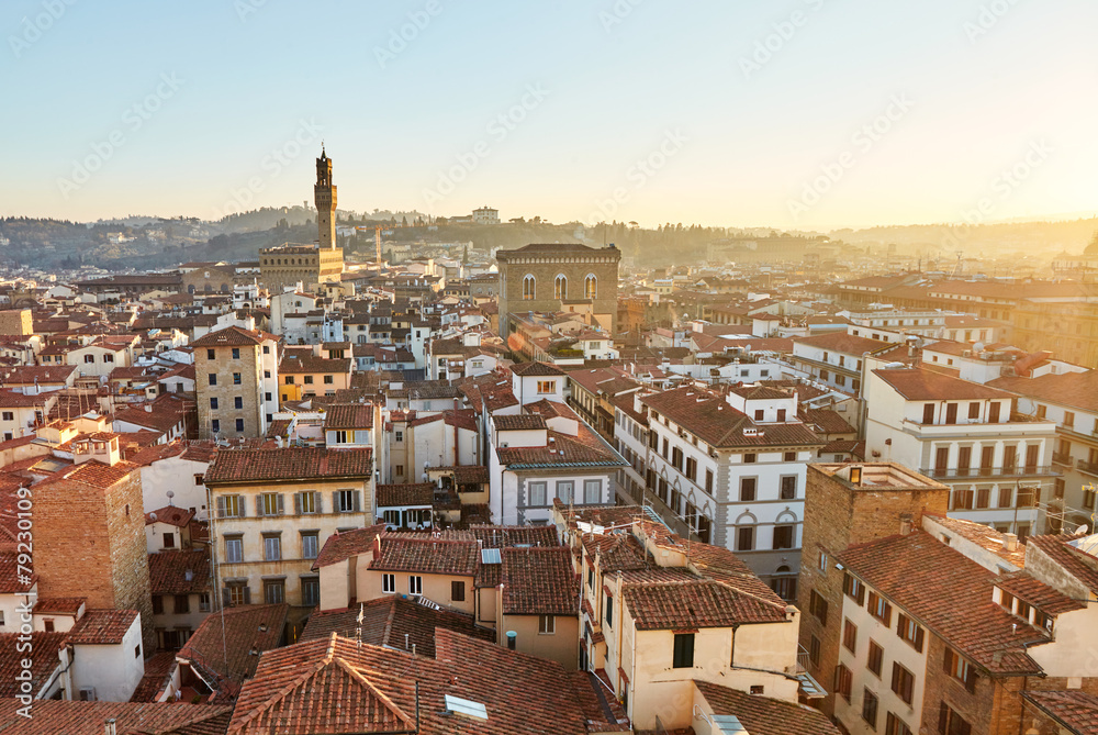 Panoramic view of Florence at sunset, Italy.